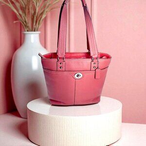 COACH Hampton Coral Pebbled Turnlock Tote Bag
